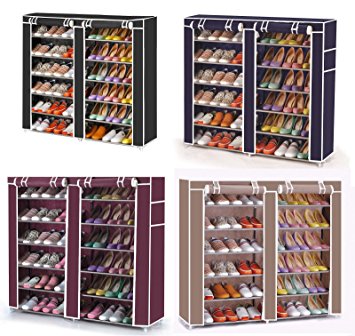 Vinsani 6 Tier Double Canvas Shoe Shelf Standing Storage Organiser Rack Holds 36 Pairs