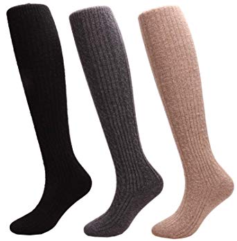 Womens Winter Warm Wool Knit Over Knee High Boot Socks Leg Wamers 3 Pairs A304