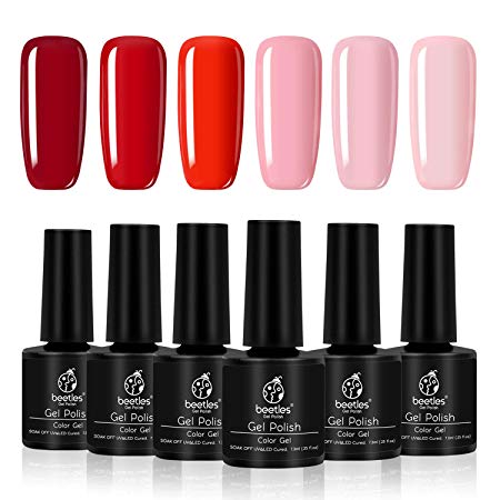 Beetles Pink and Red Gel Polish Set - Pack of 6 Colors Shine Finish and Long Lasting, Soak Off UV LED Gel, 7.3ml Each Bottle,Perfect Duo Series