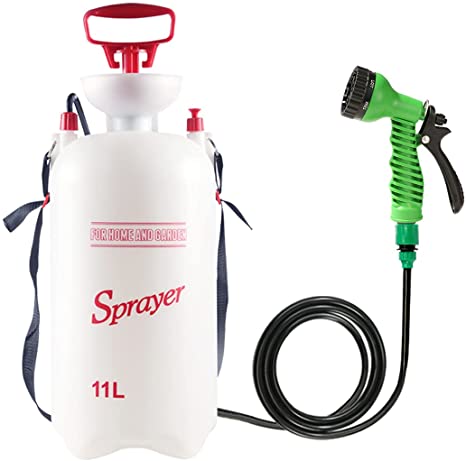 CLICIC Lawn and Garden Portable Sprayer -Pump Pressure Sprayer Includes Shoulder Strap (2.9 Gallon/ 11L-Shower)