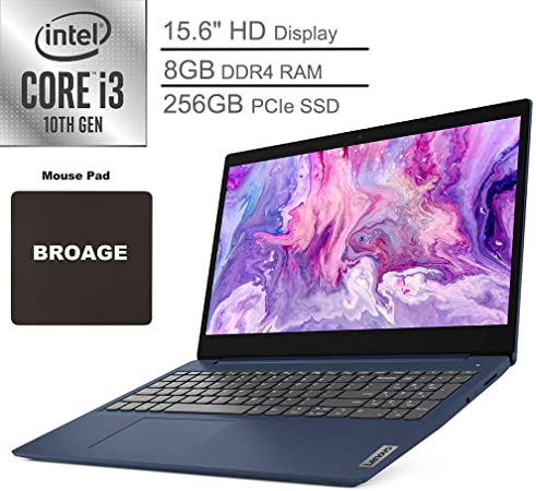 2020 Lenovo Ideapad 3 15 Laptop Computer_ 15.6" HD_ 10th Gen Intel Core i3 1005G1 Up to 3.4GHz (Beats i5-7200u)_ 8GB DDR4 RAM, 256GB PCIe SSD_ 802.11AC WiFi_ Abyss Blue_ Windows 10_ BROAGE Mouse Pad