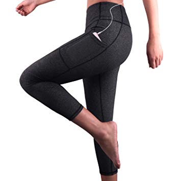 GRAT.UNIC High Waist Out Pocket Yoga Pants, Tummy Control, 3/4 Shapewear Leggings, Non See-Through Fabric, Running 4 Way Stretch, High Rise Women's Mesh Leggings Tights Workout Gym