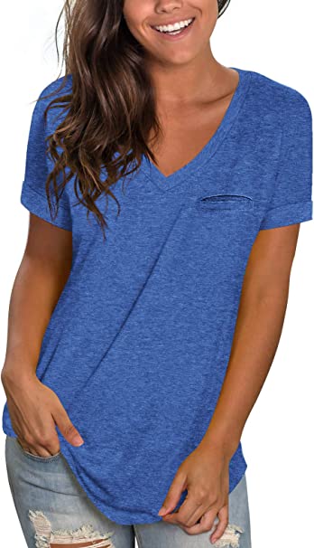 Sieanear Womens Tops Summer Short Sleeve V Neck T Shirts Casual