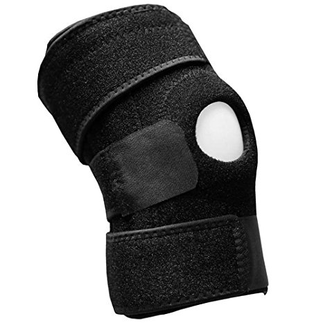 Breathable Neoprene Knee Brace Support with Open Patella Design and Lateral Stabilizers- Adjustable Size, Black Color