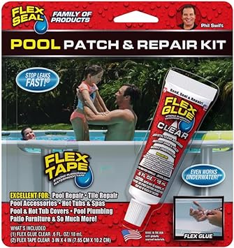 Flex Seal Pool Patch and Repair Kit, Super Strong, Waterproof, Rubberized, UV Resistant, Seal and Patch Leaks, Works Underwater, Use on Pools, Hot Tubs and Spas, Tiles and Patio Furniture