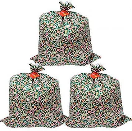 Kraft King Jumbo Gift Bag for Giant Gifts; 36" x 44" Christmas Prints; Pack of 3 Heavy Duty Bags