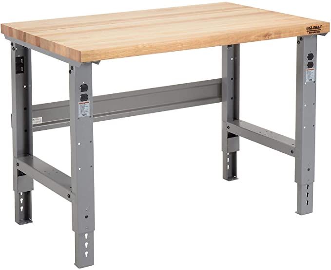 Adjustable Height Workbench C-Channel Leg, Maple Butcher Block Square Edge, 48"W x 30"D, Gray