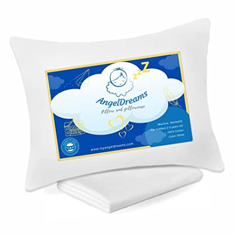 Angel Dreams 14x19 Toddler Pillow with Toddler Pillowcase - Toddler Pillows for Sleeping 2 Year Old and Up - Kids Pillow for Sleeping - Small Pillow - Kids Travel Pillow - Baby Pillows for Sleeping - Infant Pillow - Mini Pillow With Pillow Case Cover