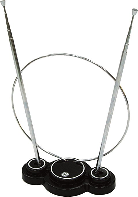 GE 33676 Indoor TV Antenna - VHF / UHF High-Definition TV Antenna with Rabbit Ears