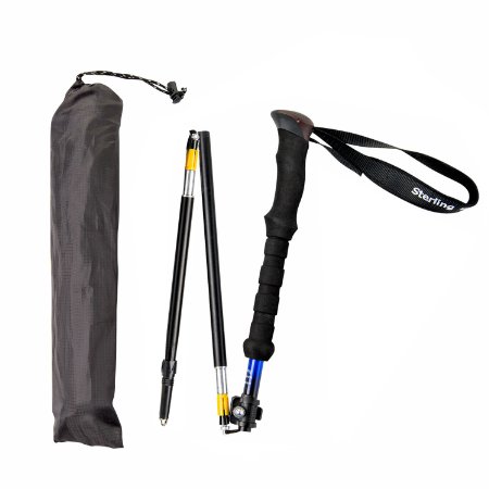 Short Person's Compact Foldable Trekking Pole by Sterling Endurance, Single or Pair, Ultralight, Adjustable Height, 7075-T6 Aluminum