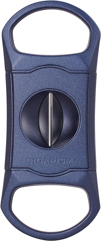 CIGARISM V-Cut Cigar Cutter Stainless Steel Blade, Up to 60  Ring Gauge in Leather Gift Case (Blue)