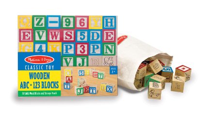 Melissa and Doug Deluxe 50-piece Wooden ABC123 Blocks Set colors may vary