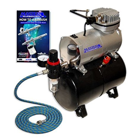Model TC-20T - Professional High Performance Single-Piston Airbrush Air Compressor with Air Storage Tank, Regulator, Gauge & Water Trap Filter (Includes 6 ft. Braided Air Hose)