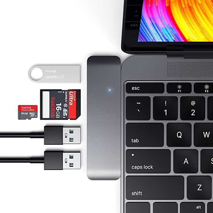 Satechi Aluminum Type-C USB 3.0 3-in-1 Combo Hub Adapter - 3 USB 3.0 Ports and Micro/SD Card Reader - Compatible with 2018 MacBook Air, 2018 MacBook Pro/MacBook, 2018 iPad Pro, Microsoft Surface Go and more (Space Gray)