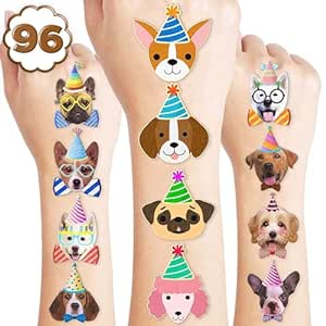 96 PCS Dog Tattoos Temporary Face Tattoo Stickers for Kids Themed Cute Puppy Dog Birthday Party Decorations Supplies Favors Decor Gifts Shool Classroom Prizes Rewards