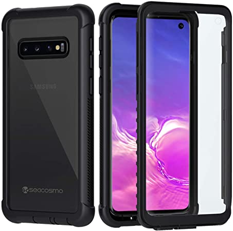 seacosmo Galaxy S10 Case, Shockproof Dustproof Extreme Durable Protective Case Cover with Built-in Screen Protector Compatible with Samsung Galaxy S10, Black
