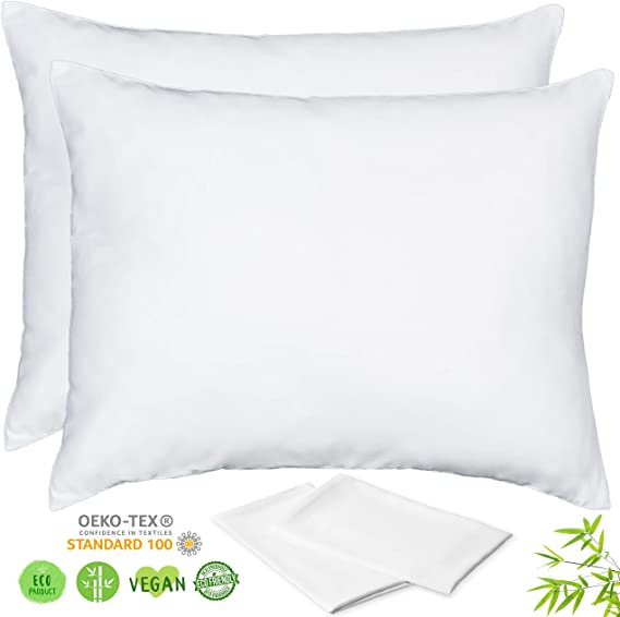 Luxurious 156gsm Lyocell Bamboo Pillowcase - Set of 2 Pillow Cases Queen 20x30 Inches, White, with Hidden Zipper, Hypoallergenic Cooling Sustainable Ultra Soft Like Silk Pillowcase for Hair and Skin