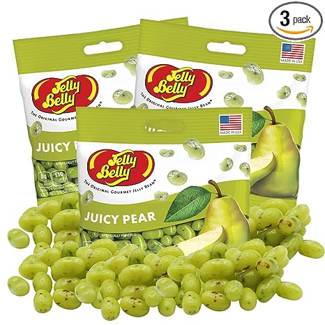 Juicy Pear Gourmet Jelly Beans, Classic Fruit Flavored Candies, Shareable Bagged Chewy Candy, Pack of 3, 3.5 Ounces