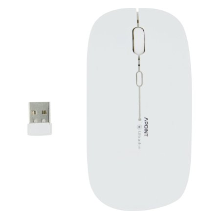 SROCKER T3 Ultra-thin 24GHz Wireless Silent Click Optical MouseMice with 4 Buttons and Nano USB Receiver for LaptopPCMac White