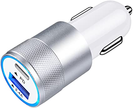 USB C Car Charger, 30W Fast USB Type C Car Charger Adapter PD & 2.4A Rapid Car Plug Compatible iPhone 12/11/Xs/Xr/X/8/7/6, iPad, Samsung Galaxy S21 S20 Ultra S10e S10 S9 S8 Note, Phone