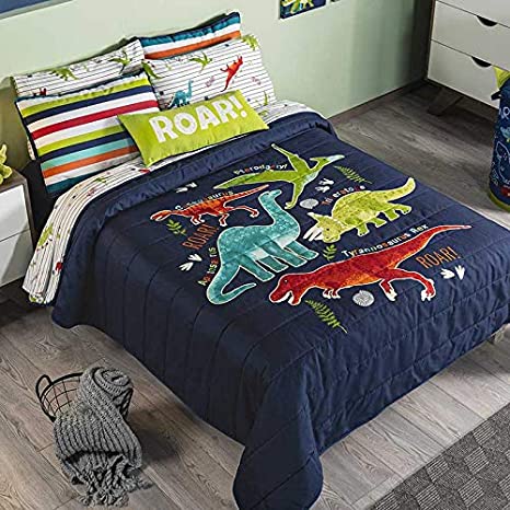Dinosaurs Reversible Comforter Set Full Size 4PCS Bedding, Pillow Covers and Cushion.