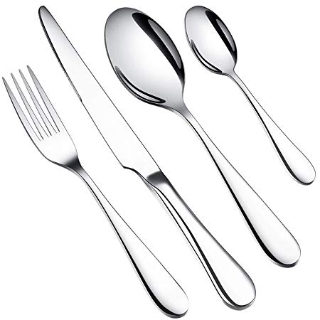 WUJO Cutlery Set, Stainless Steel Dinner Set, 16 Piece Dinnerware/Tableware/Silverware Set Service for 4, Include Knife/Fork/Spoon/Teaspoon, Mirror Polished, Dishwasher Safe