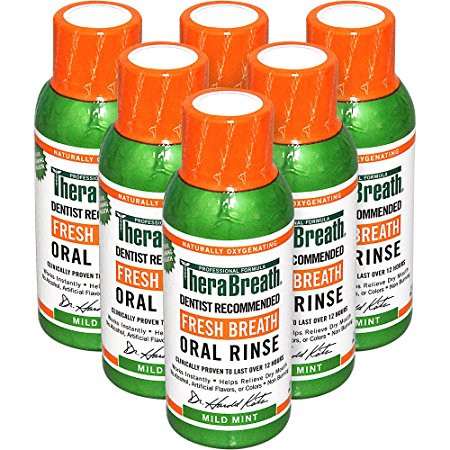 TheraBreath Dentist Formulated Fresh Breath Oral Rinse, Mild Mint Flavor, 3 Ounce Trial and Travel Size (Pack of 6)