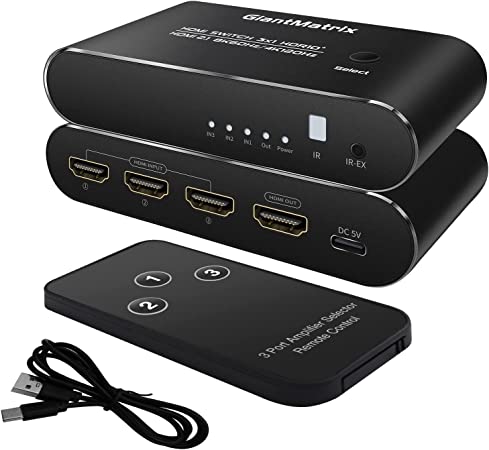 8K HDMI Switch 4K 120Hz HDMI Switch 3 in 1out with IR Remote PS5 PS4 3 Port HDMI 2.1 Switch Audio & Video selector Boxes 48G HDR 10  Dolby Atmos