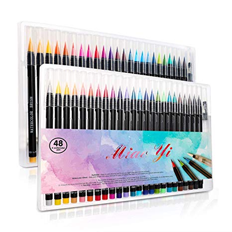 Watercolor Brush Pens Set, 48 Colors Premium Watercolor Soft Brush,Soluble Ink Watercolor， Beginners, Adults and Kids Painting Markers, Drawing, Coloring, Making Cards, Holiday Gift