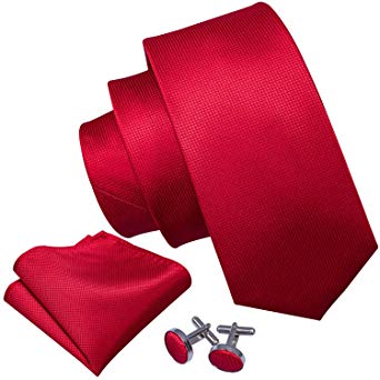 Barry.Wang Solid Colors Men Ties Handkerchief Cufflinks Necktie Set for Wedding Business