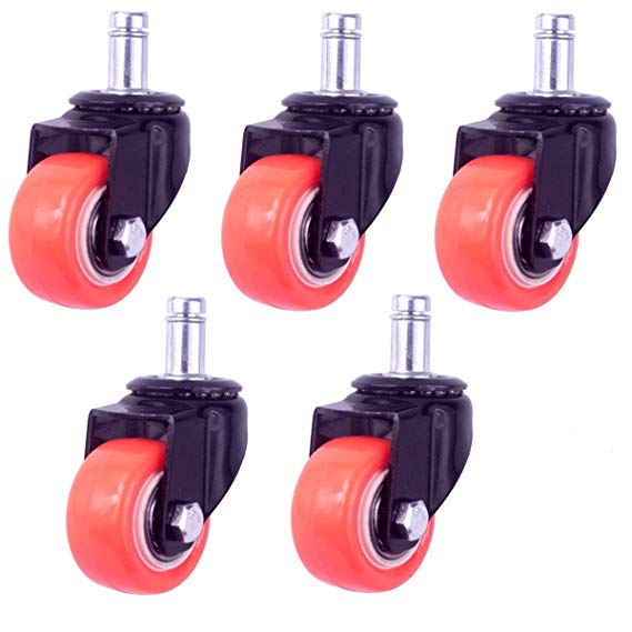 8T8 1.5" Replacement Office Chair Caster Wheels Heavy Duty Solid Rubber Safe for Hardwood Tile Floors (7/16x7/8 Stem Orange)