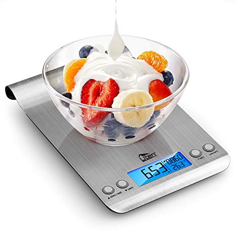 Digital Kitchen Scale Ultra Slim Multifunction Stainless Steel Hook Design Food Scale 11lb/5kg With Back-Lit LCD Display Fingerprint Resistant Coating include 2 AAA Battery