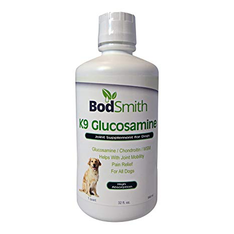 BodSmith Liquid Glucosamine for Dogs with Chondroitin Msn & Hyaluronic Acid - Safe & Natural Arthritis Pain Relief for Dogs! Extra Strength Dog Supplements for Joints and Hips