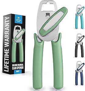 Zulay Kitchen Heavy Duty Stainless Steel Can Opener Manual with Large Bottle Opener - Rust Proof Manual Can Opener Smooth Edge and Easy Turn Knob, Soft Grip Handles - (Mint)