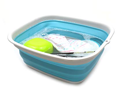 SAMMART 7.7L (2 Gallon) Collapsible Tub - Foldable Dish Tub - Portable Washing Basin - Space Saving Plastic Washtub (Bright Blue, S)