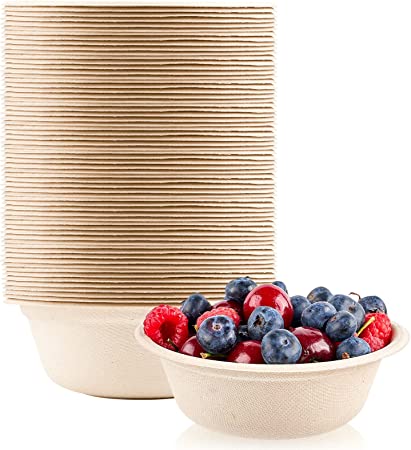 150PCS Disposable Paper Bowls 12oz Compostable Soup Bowls Natural Sugarcane Biodegradable Bowls for Ice Cream, Desserts, Pet Food