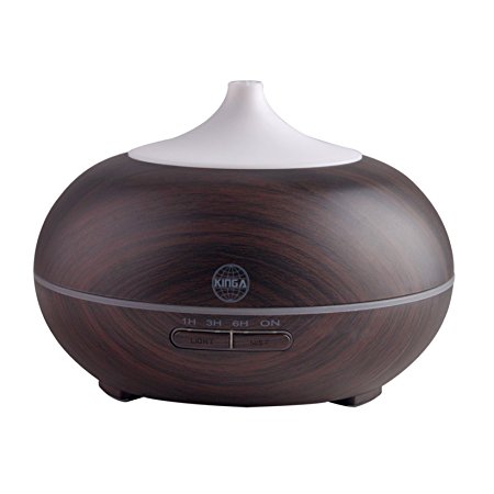 KINGA Aroma Diffuser 300ML Essential oil Diffuser Electric Ultrasonic Humidifier Aromatherapy Cool Mist Humidifier, Air Purifier, 7 Color LED light 4 Modes Timer Classic Deep-Wood Grain, Whisper-Quiet Design