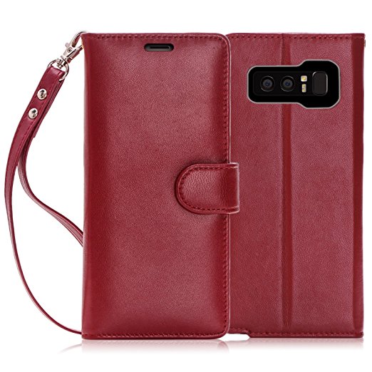 Note 8 Case, Galaxy Note 8 Case, FYY[RFID Blocking wallet Case] 100% Handmade Flip Folio Case [Kickstand Feature] With ID&Credit Card Protector for Galaxy Note 8(2017) Wine Red