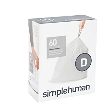 simplehuman Code D Custom Fit Liners, Drawstring Trash Bags, 20 Liter / 5.2 Gallon, 3 Refill Packs (60 Count)