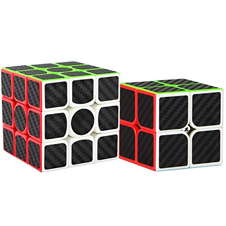 Dreampark 2 Pack Speed Cube 2x2 3x3 Carbon Fiber Sticker Magic Cube Twisty Puzzle Toy Christmas Birthday Gifts for Kids Set of 2