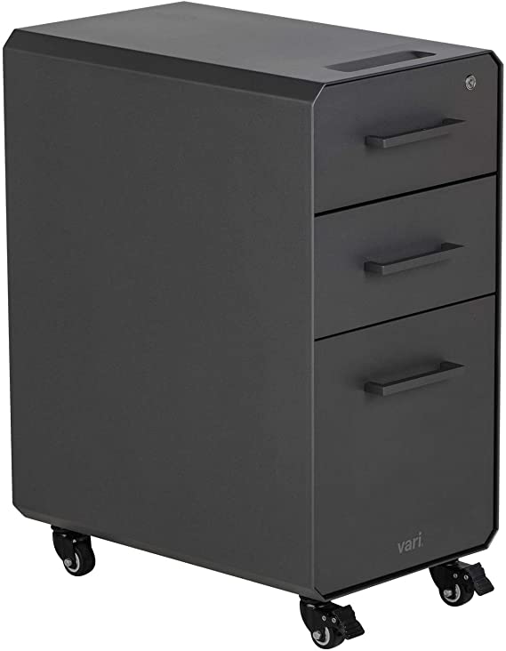Vari Slim File Cabinet for Office Storage with Three Drawers - (Charcoal-Grey)