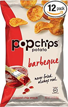 Popchips Potato Chips, BBQ Potato Chips, 12 Count (3.5 oz Bags), Gluten Free Potato Chips, Low Fat, No Artificial Flavoring, Kosher
