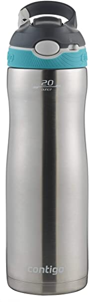 Contigo Stainless Steel Water Bottle | Vacuum-Insulated Water Bottle | AUTOSPOUT Ashland Chill Water Bottle, 20oz, Stainless/Scuba (Renewed)