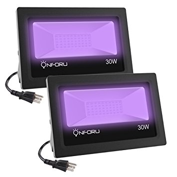 Onforu 2 Pack 30W UV LED Black Light, Ultraviolet Outdoor Flood Light IP66 Waterproof with Plug for Dance Party, Stage Lighting, Glow in the Dark, Aquarium, Body Paint, Fluorescent Poster, Neon Glow