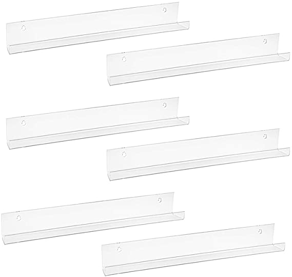 Fasmov 6 Pack 15 Inch Acrylic Floating Bookshelf, Invisible Wall Bookshelves for Kids Room, Living Room, Office, Bedroom, Bathroom, Kitchen