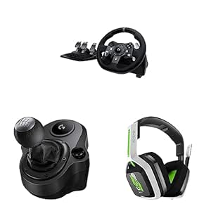 Logitech G920 Driving Force Racing Wheel   Floor Pedals   Driving Force Shifter   A20 Wireless Gaming Headset Bundle - Xbox X|S/Xbox One/PC