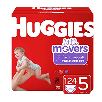 HUGGIES Little Movers Diapers, Size 5 (27  lb.), 124 Ct, Economy Plus Pack (Packaging May Vary)