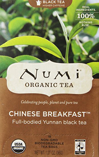 Numi Organic Tea Chinese Breakfast, Full Leaf Black Tea, 18 Count non-GMO Tea Bags