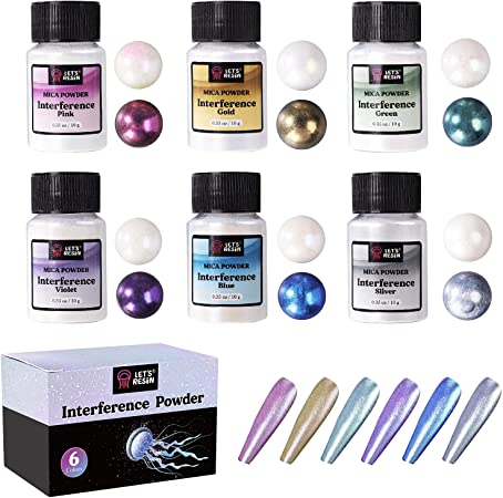 LET'S RESIN Resin Mica Powder, 6 Colors Interference Mica Powder for Epoxy Resin, Spirit Pearl Pigment Powder for Resin, Paint, Slime, Art