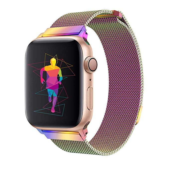 INTENY Band Compatible with Apple Watch 38mm 40mm 42mm 44mm, Milanese Sport Loop, Stainless Steel Mesh Strap, Compatible with iWatch Series4 Series 3, Series 2, Series 1